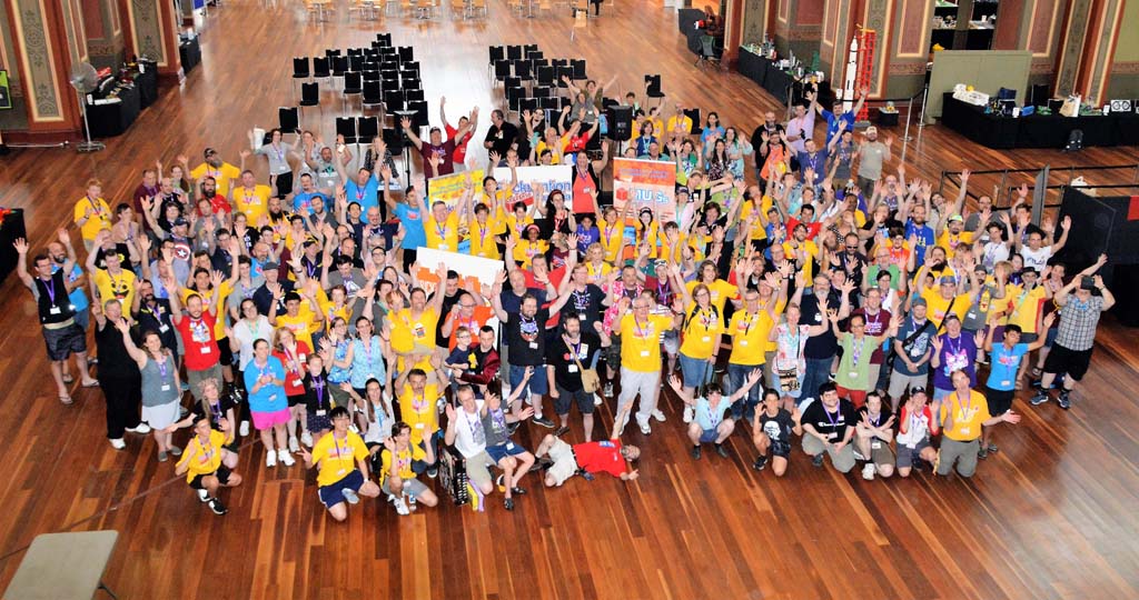 The entire group of Brickvention AFOLs gathered in the final hours of Brickvention